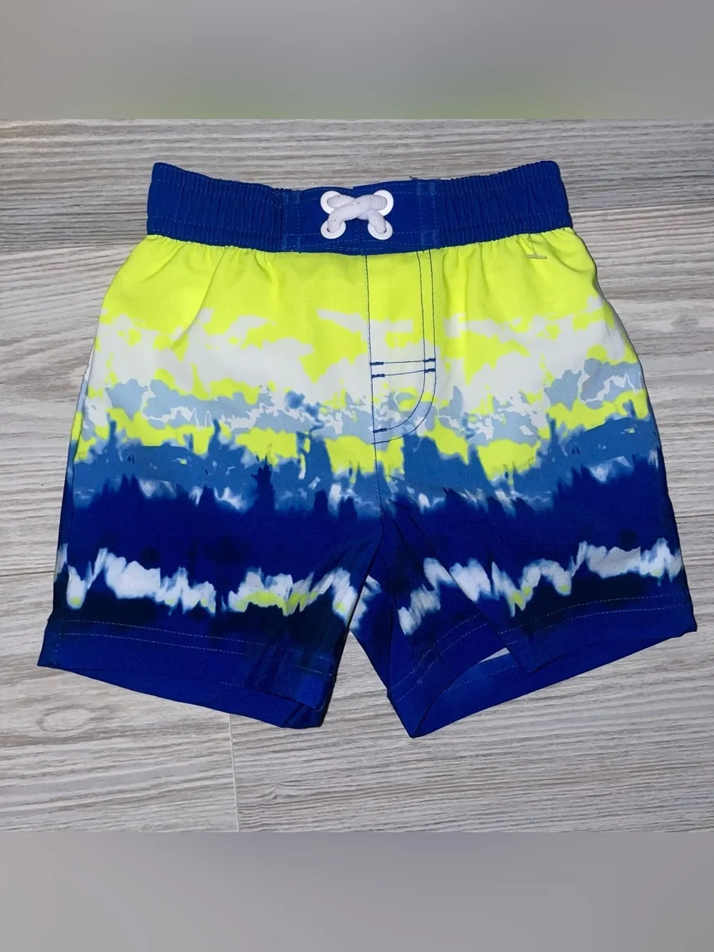 Wonder Nation Boys Swim Trunks 12M Blue Neon Tie Dye Swim Shorts